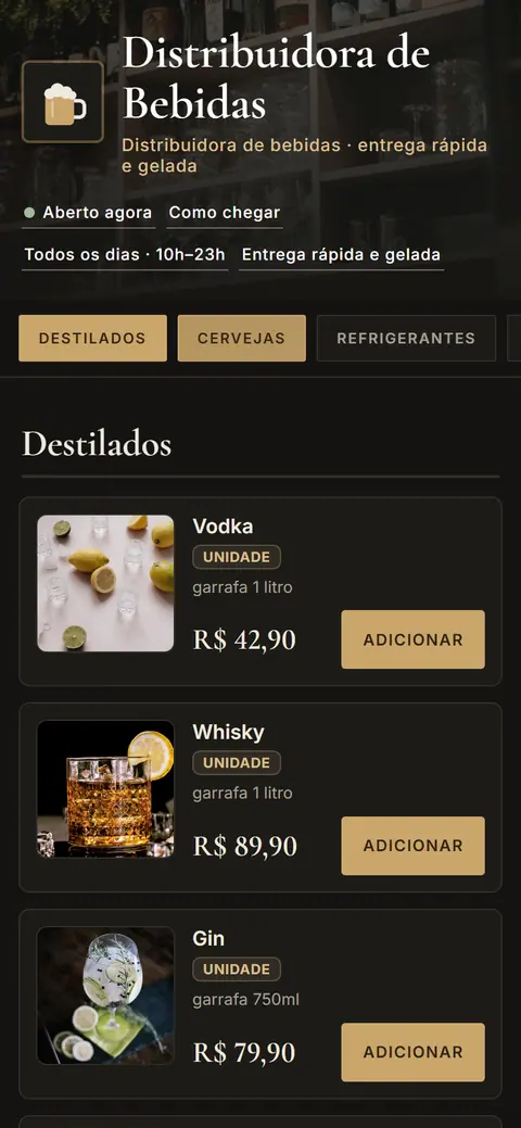 Tela do app Distribuidora de Bebidas