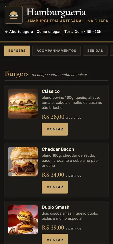 Tela do app Hamburgueria