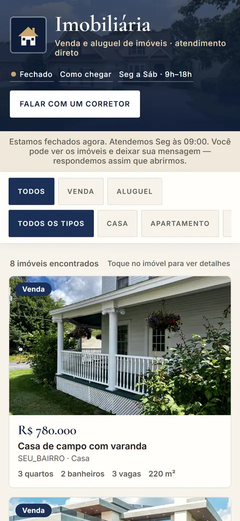 Tela do app Imobiliária