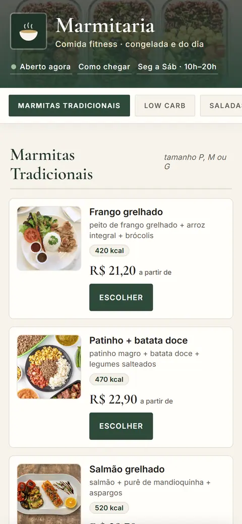 Tela do app Marmitaria