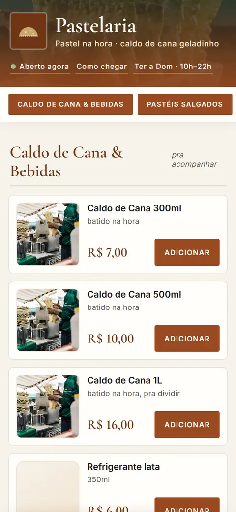 Tela do app Pastelaria