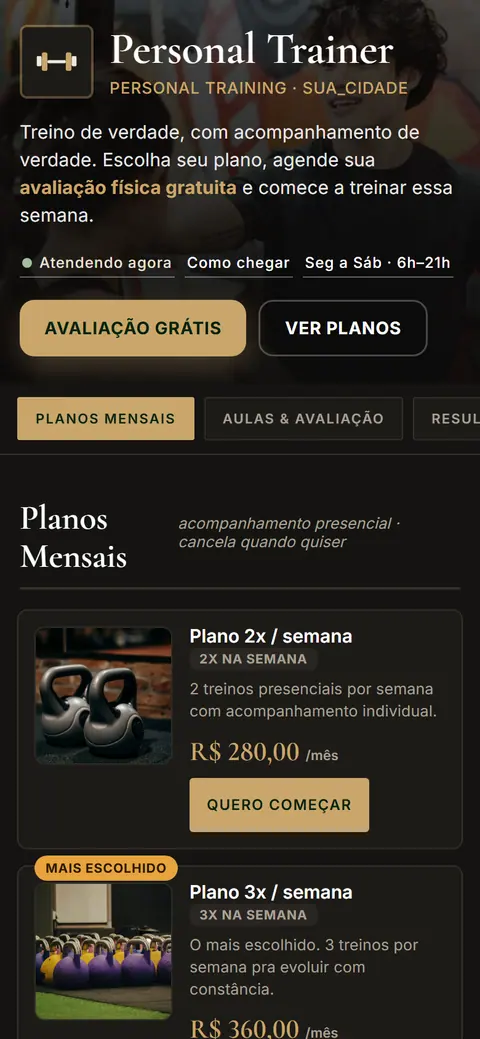 Tela do app Personal Trainer