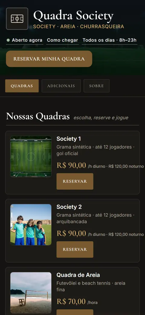 Tela do app Quadra Society