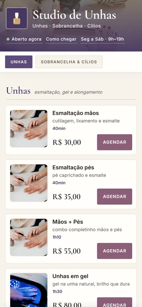 Tela do app Studio de Unhas